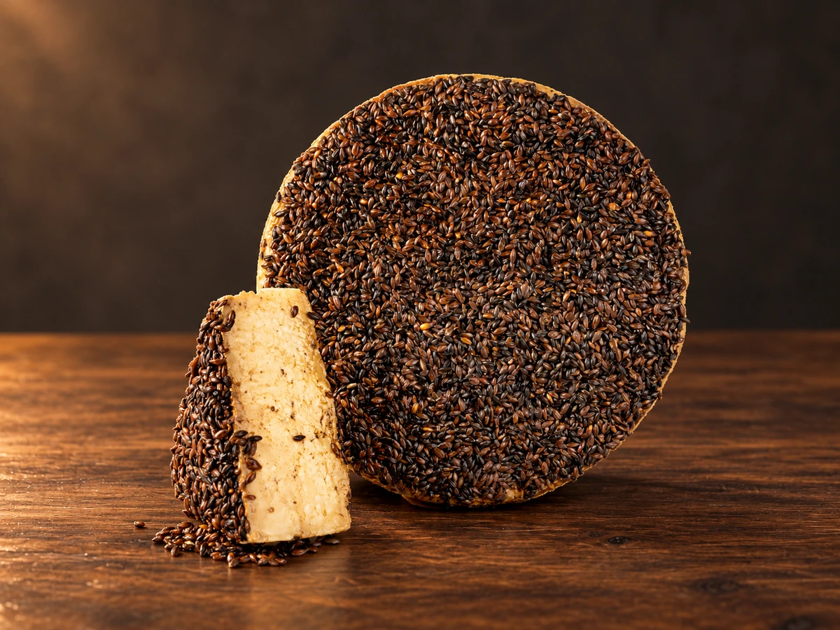 Occelli Malto d'Orzo e Whisky op een robuuste houten kaasplank