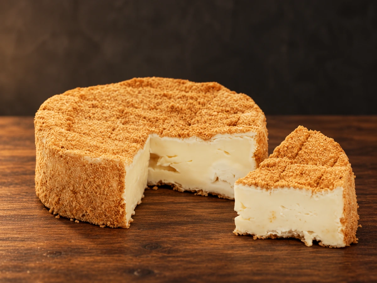 Camembert Calvados op een robuuste houten kaasplank