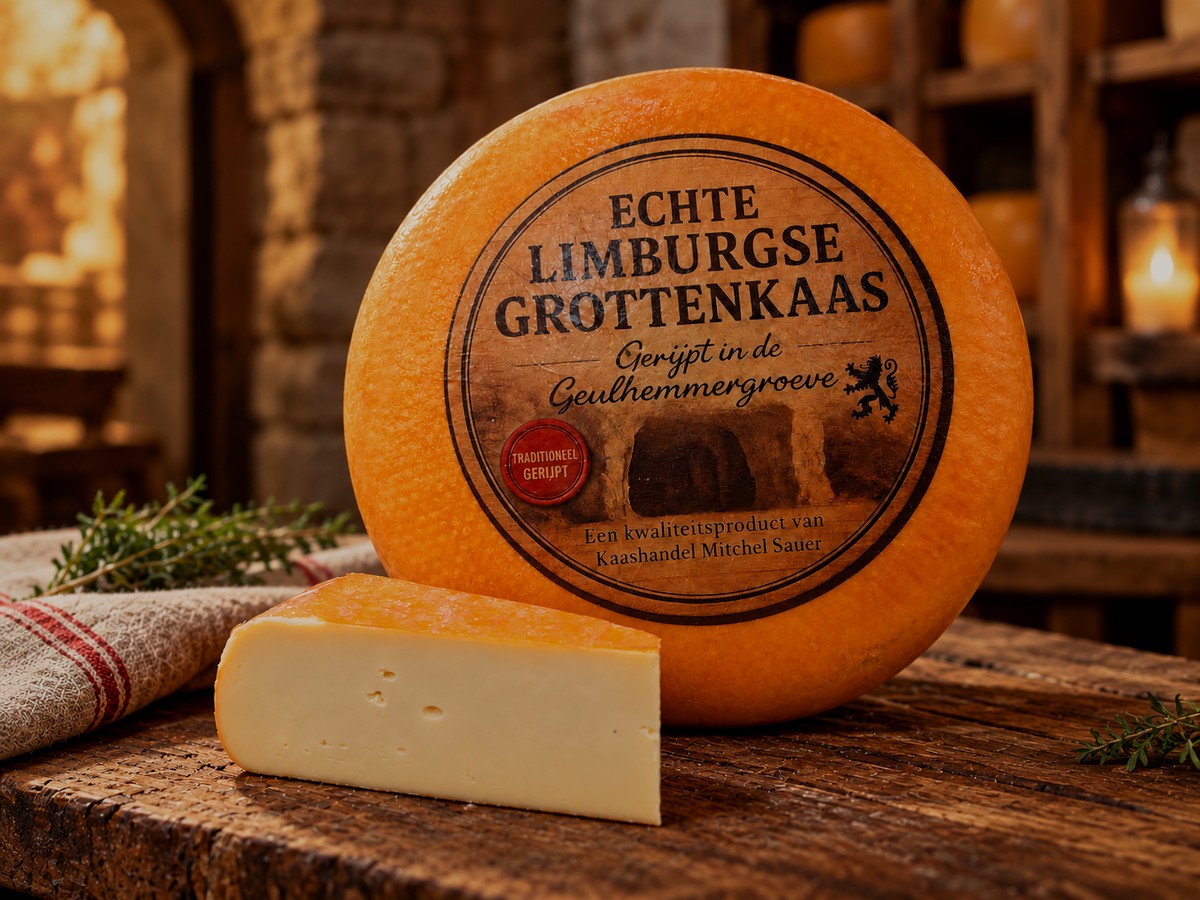 Echte Limburgse Grottenkaas, traditioneel gerijpt in de mergelgrotten en bekroond bij de World Cheese Awards