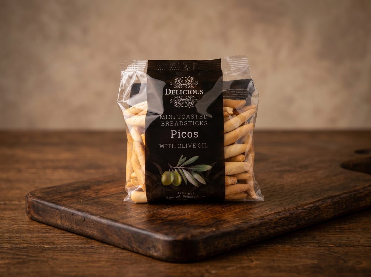 Delicious Picos, 150 gram, op een houten plank
